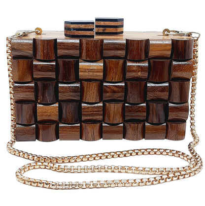 Trend Overseas Womens Handmade Wooden Clutch Purse Bridal Clutch Handbag - Detachable Chain, Perfect For Any Model Cellphone
