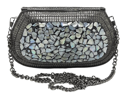 Trend Overseas Handmade Antique Stone Bag Ethnic Clutch - Metal Bag Perfect for Parties, Fits All Cellphone Models