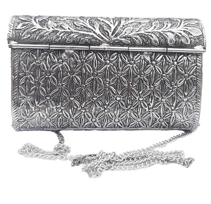 Trend Overseas Ethnic Women Silver Brass Metal Bridal bag Handle Clutch Sling Bag