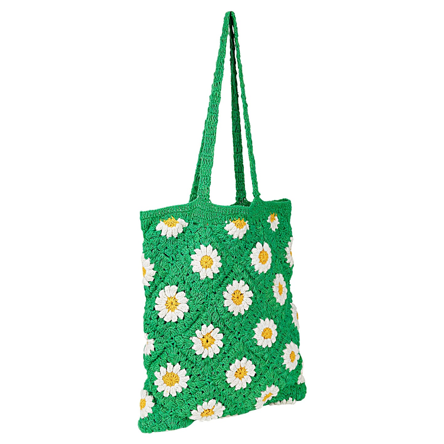 Trend Overseas Handwoven Crochet Multicolour Flower Straw Bag - Travel, Beach, Shopping Woven Shoulder Bag for Women
