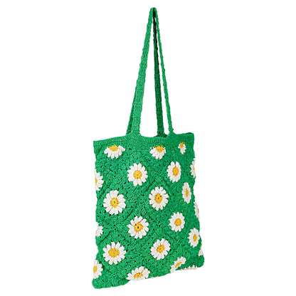 Trend Overseas Handwoven Crochet Multicolour Flower Straw Bag - Travel, Beach, Shopping Woven Shoulder Bag for Women