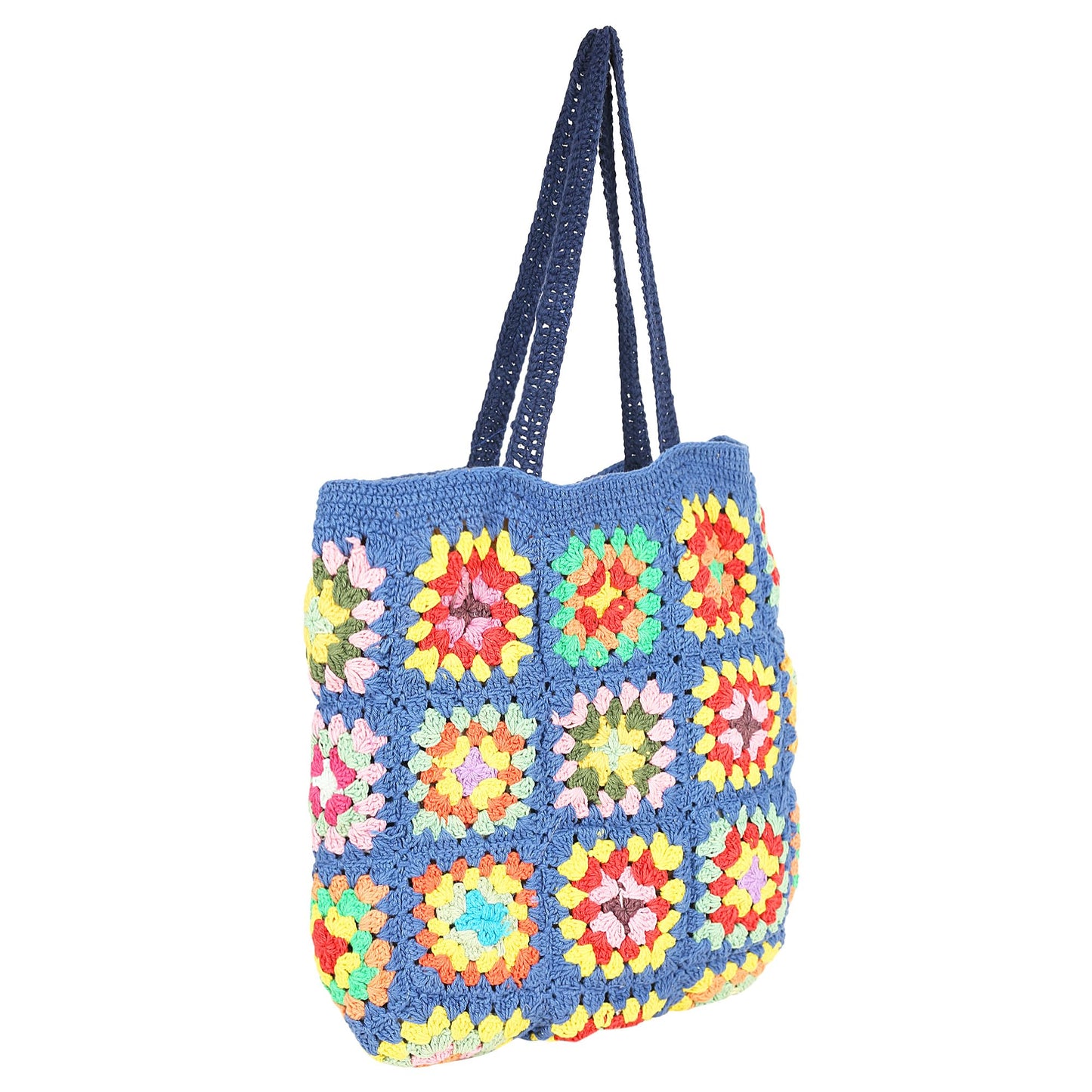 Trend Overseas Handwoven Crochet Multicolour Flower Straw Bag - Travel, Beach, Shopping Woven Shoulder Bag for Women