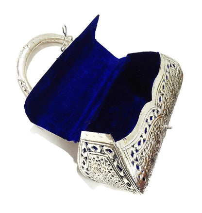 Trend Overseas Girls/Women Party gift Bridal Silver White Metal bag, brass clutch,Vintage antique ethnic clutch, metal purse,