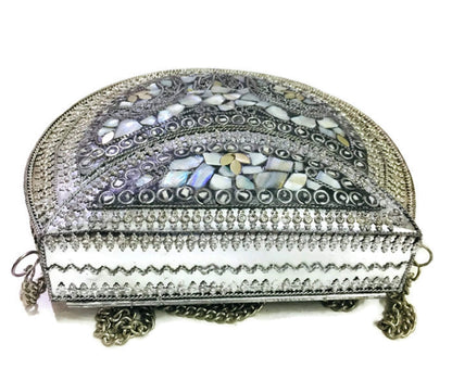 Trend Overseas silver shell nacre stone bag ethnic clutch indian antique purse mosaic bag metal bag girls gift