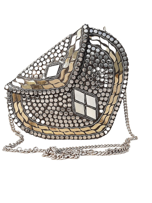 Trend Overseas Ethnic Indian Handmade Heart Design Small Size Bridal Clutch Stone Mosaic Clutch
