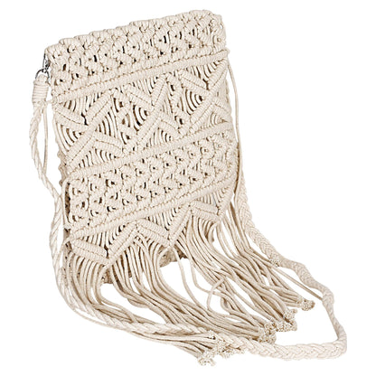 Trend Overseas Women/Girl Handwoven Crochet Macrame Cotton rope Ivory (Off-White) Sling/Clutch Handbag