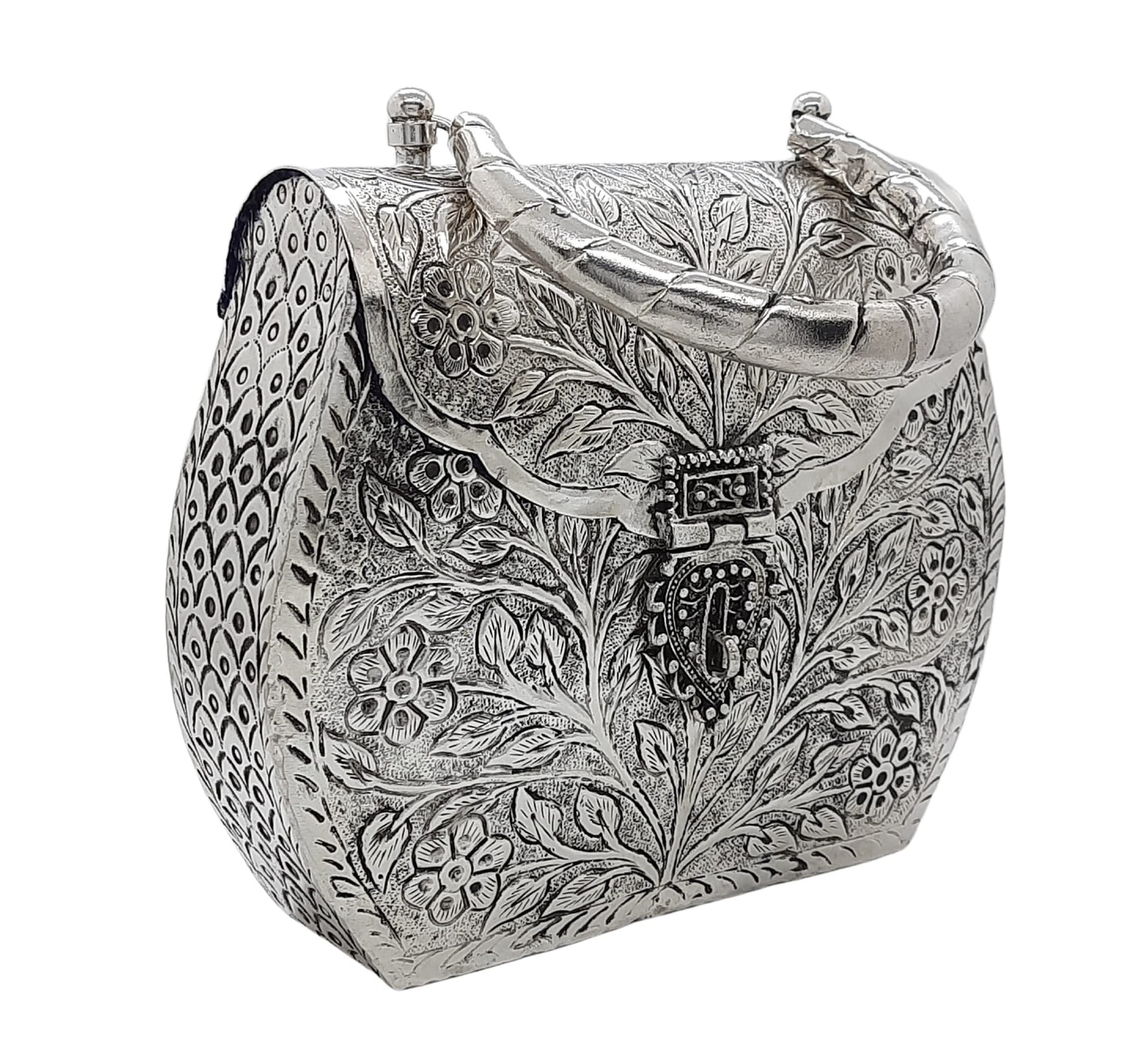Trend Overseas Women's Silver Gold Brass Metal Handle Clutch Handmade Hand Clutch
