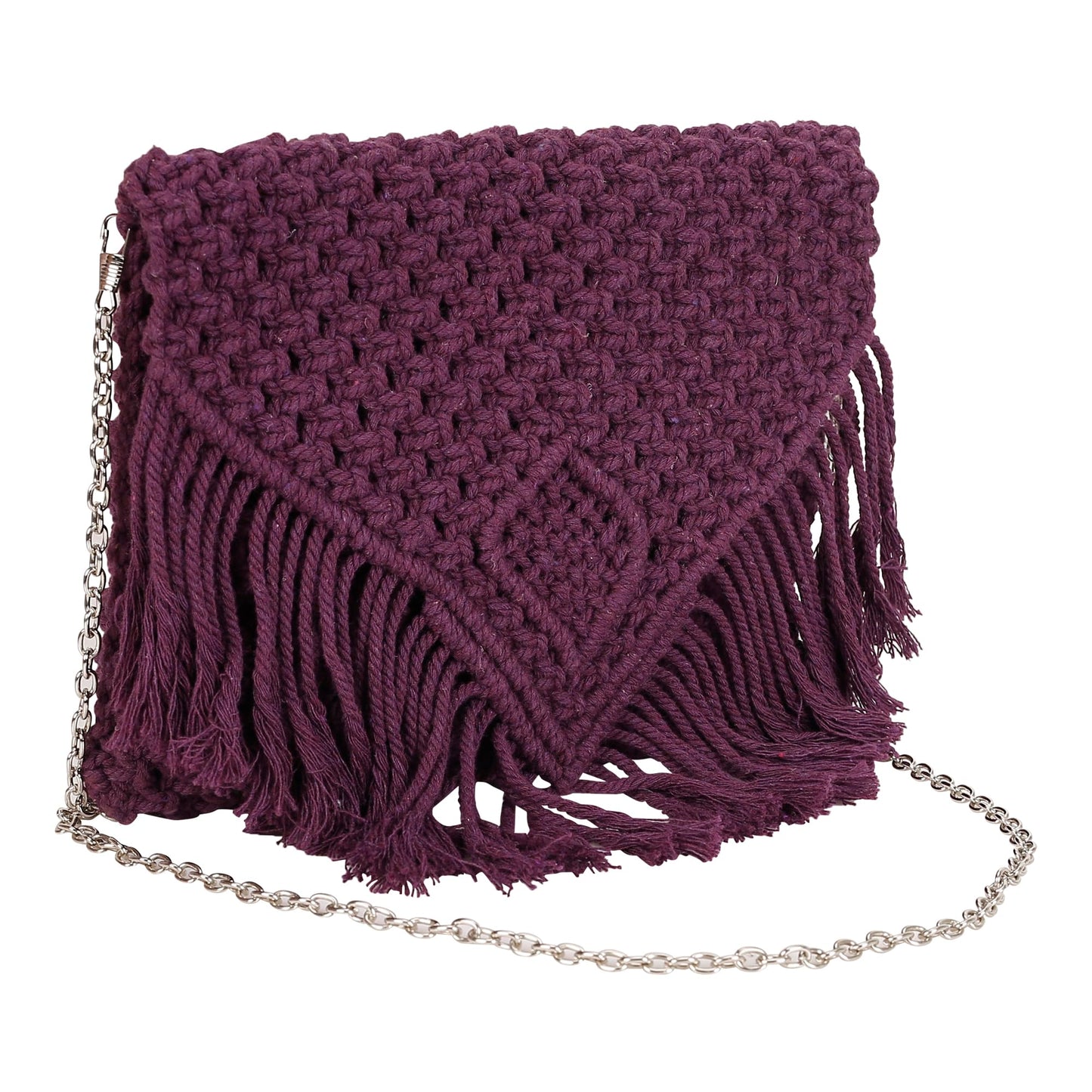 Trend Overseas Women Handwoven Crochet Macrame Cotton Rope Handbag - Lightweight, Adjustable and Detachable Strap, Perfect for Teenagers and Kids