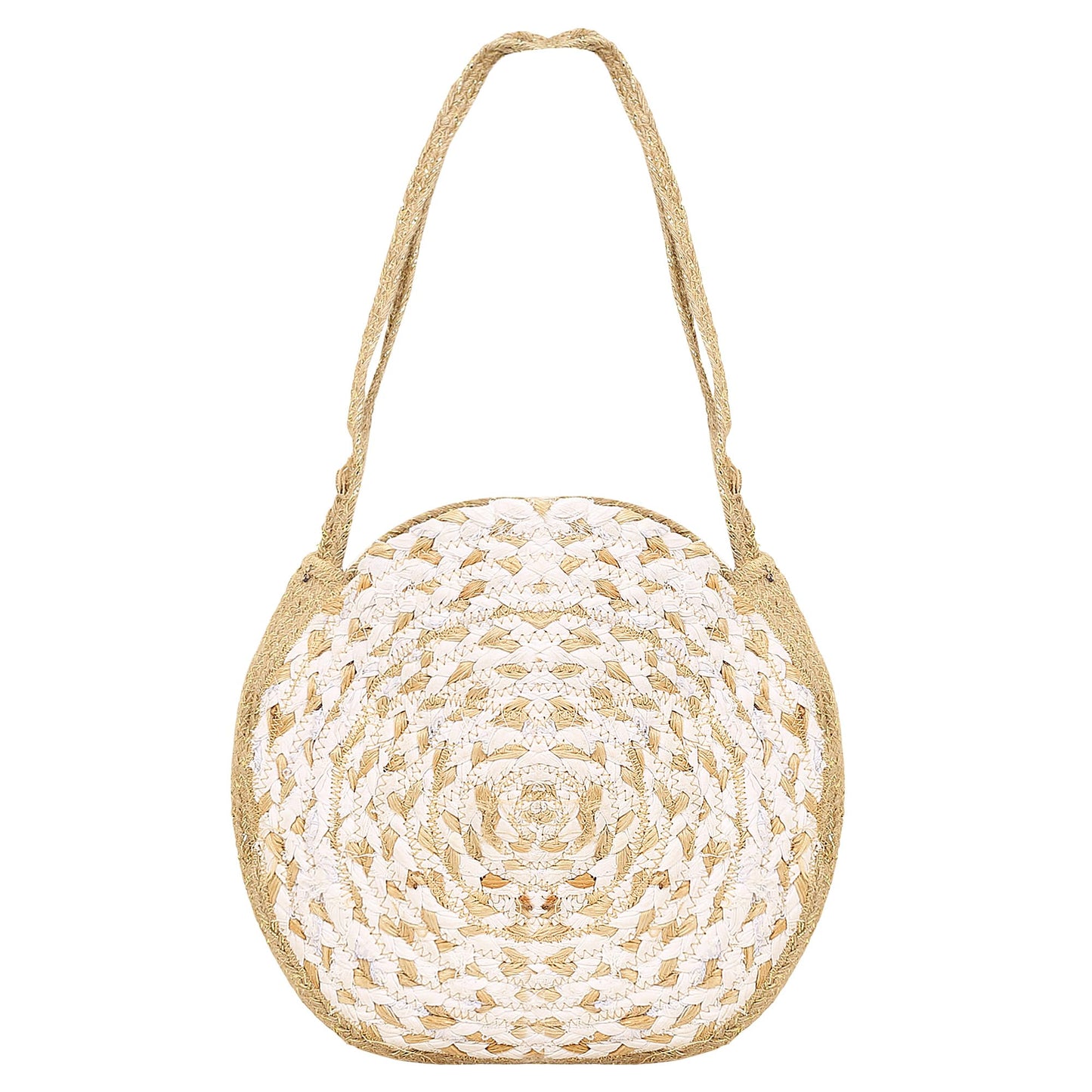 Trend Overseas Handmade Jute Sling Bag For Women | Round Shoulder Fashion bag | Colorful Shopping Chindi Fabric bagabric bag