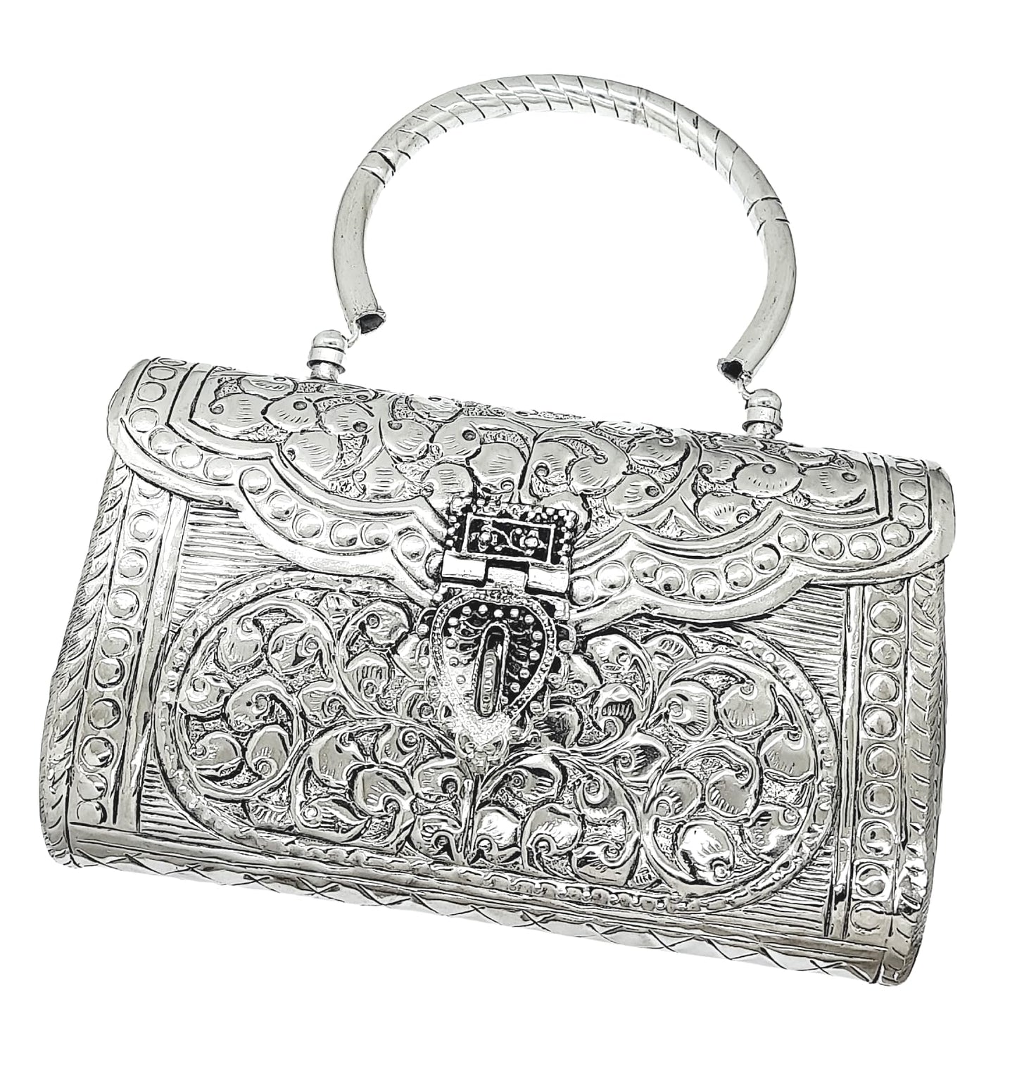 Trend Overseas Women's Silver Handle metal Clutch Hand Cluth