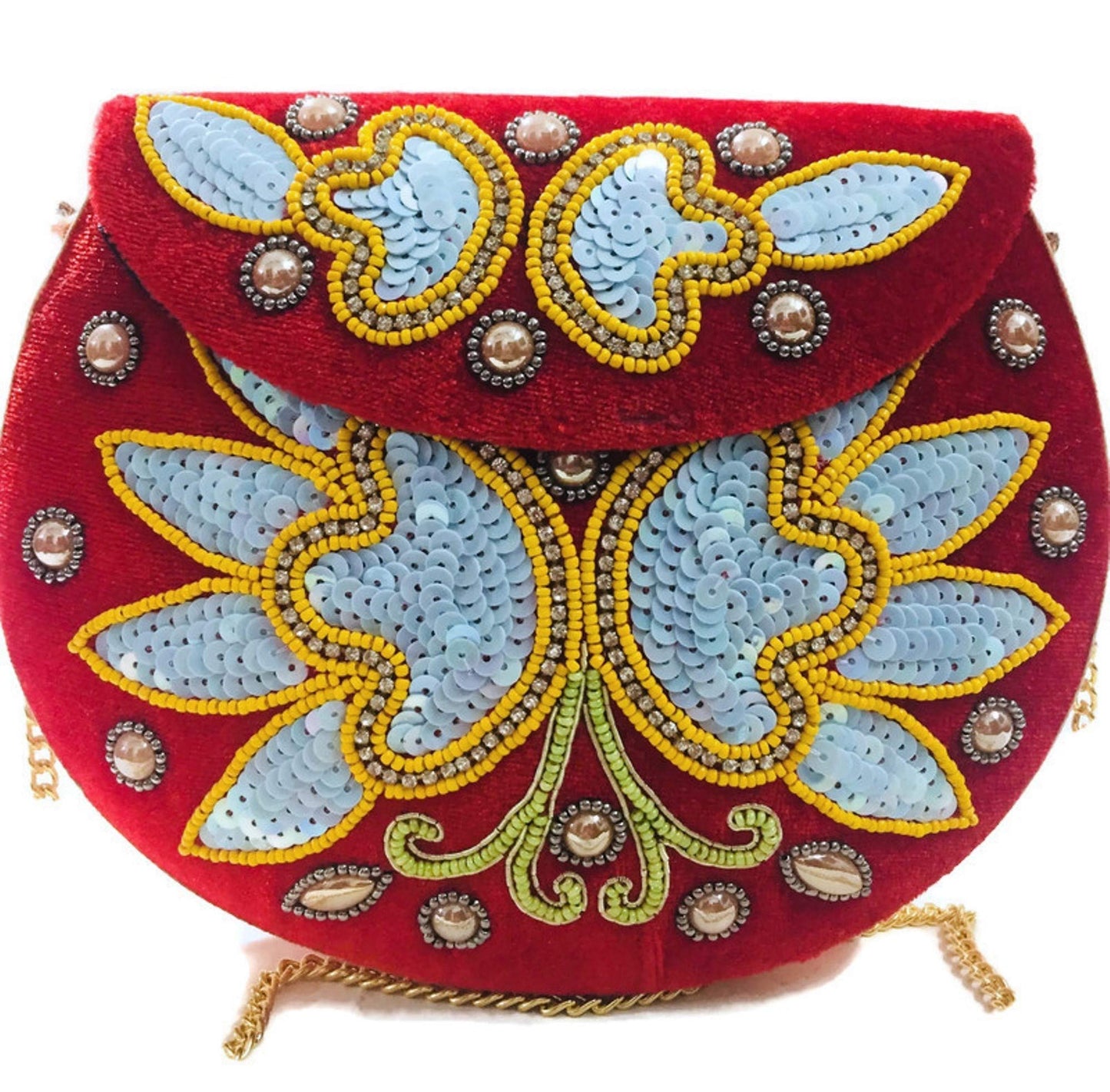 Trend Overseas Velvet Embroidery Beaded Ethnic purse Girls Bridal Bag cross body party bag