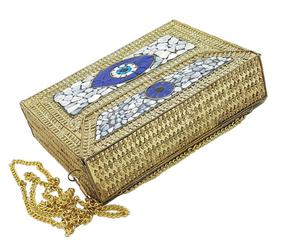 Trend Overseas Women's Golden shell nacre stone bag ethnic Metal clutch