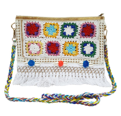 Trend Overseas Multicolor Jute Embroidery pom pom Bridal Bag cross body party sling bag