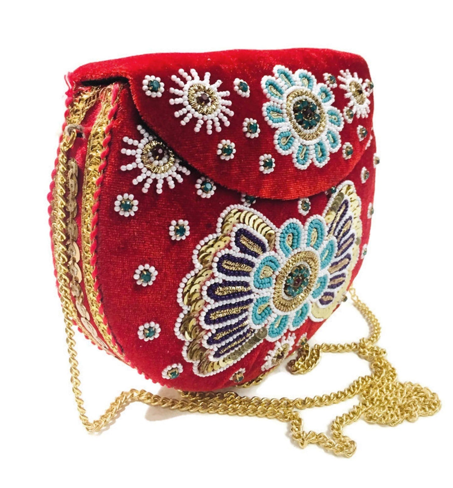 Trend Overseas Velvet Embroidery Beaded Ethnic purse Girls Bridal Bag cross body party bag