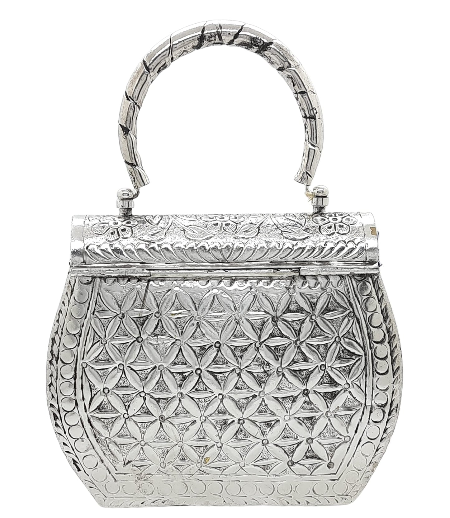 Trend Overseas Women's Silver Gold Brass Metal Handle Clutch Handmade Hand Clutch