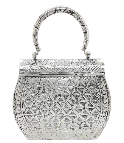 Trend Overseas Women's Silver Gold Brass Metal Handle Clutch Handmade Hand Clutch