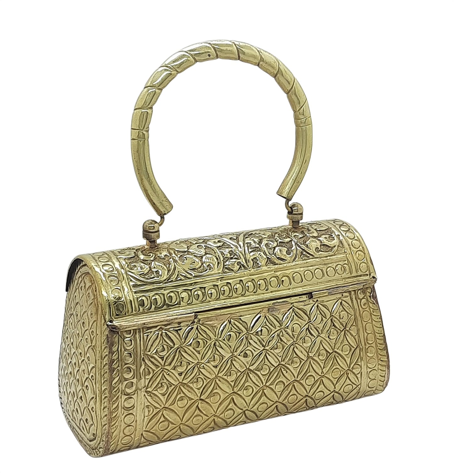Trend Overseas Gold Metal Bridal Clutch – Brass Handle Evening Purse for Weddings & Parties