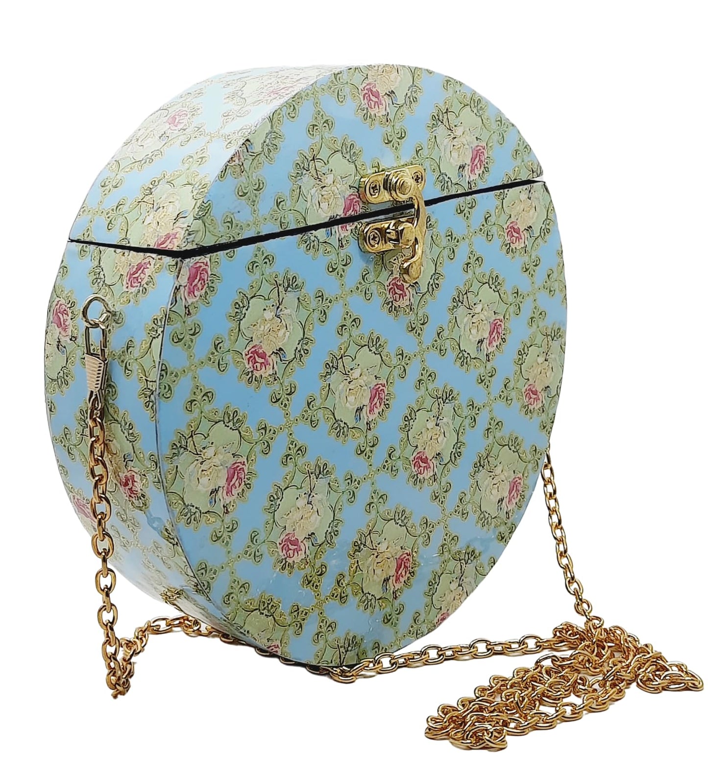 Trend Overseas Handmade Wooden Printed Clutch Crossbody Bag | Detachable Chain | Light Weight | Ethnic Look | Party Bridal Bag