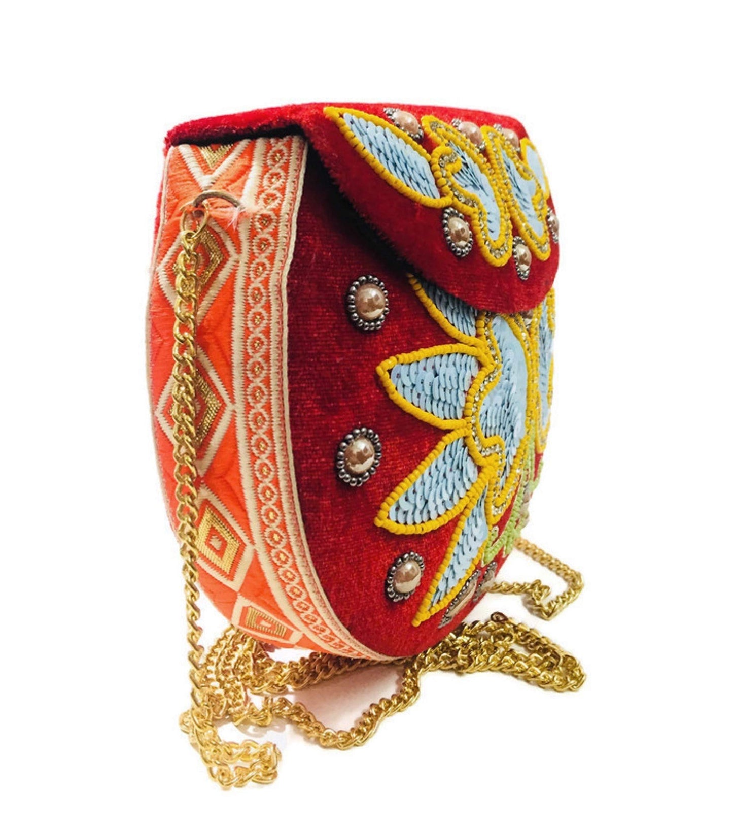 Trend Overseas Velvet Embroidery Beaded Ethnic purse Girls Bridal Bag cross body party bag