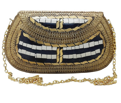 Trend Overseas Handmade Antique Stone Bag Ethnic Clutch - Metal Bag Perfect for Parties, Fits All Cellphone Models