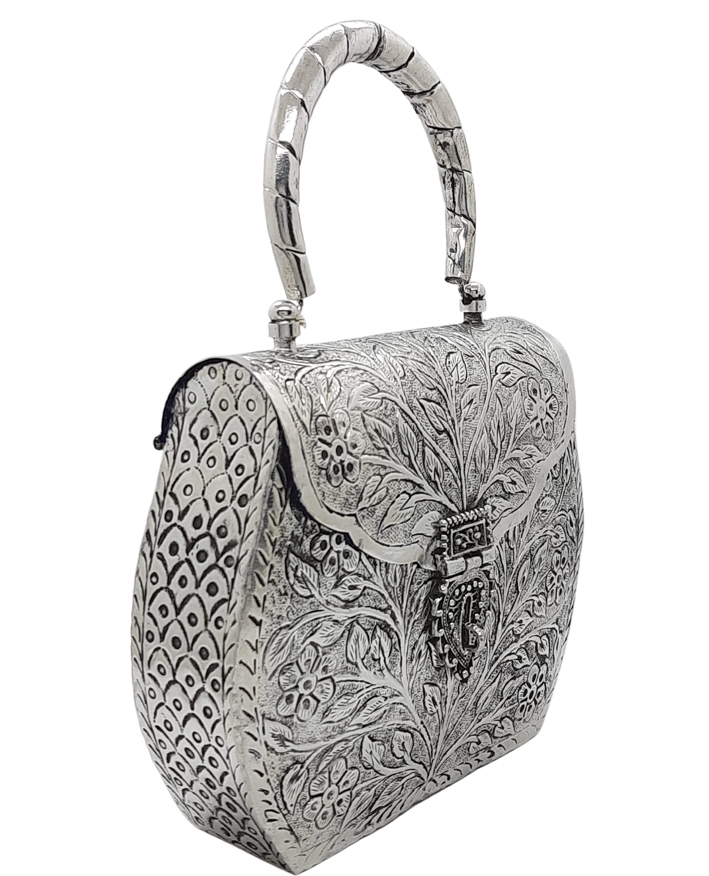 Trend Overseas Women's Silver Gold Brass Metal Handle Clutch Handmade Hand Clutch
