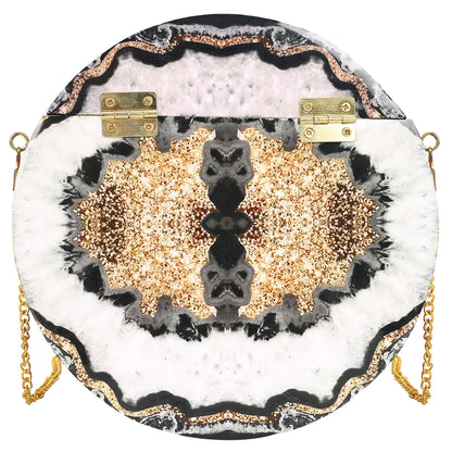 Trend Overseas Women's Wooden Printed Round Ethnic Clutch Bag/Bridal Purse/Handbag_Crossbody Sling Bags for Party