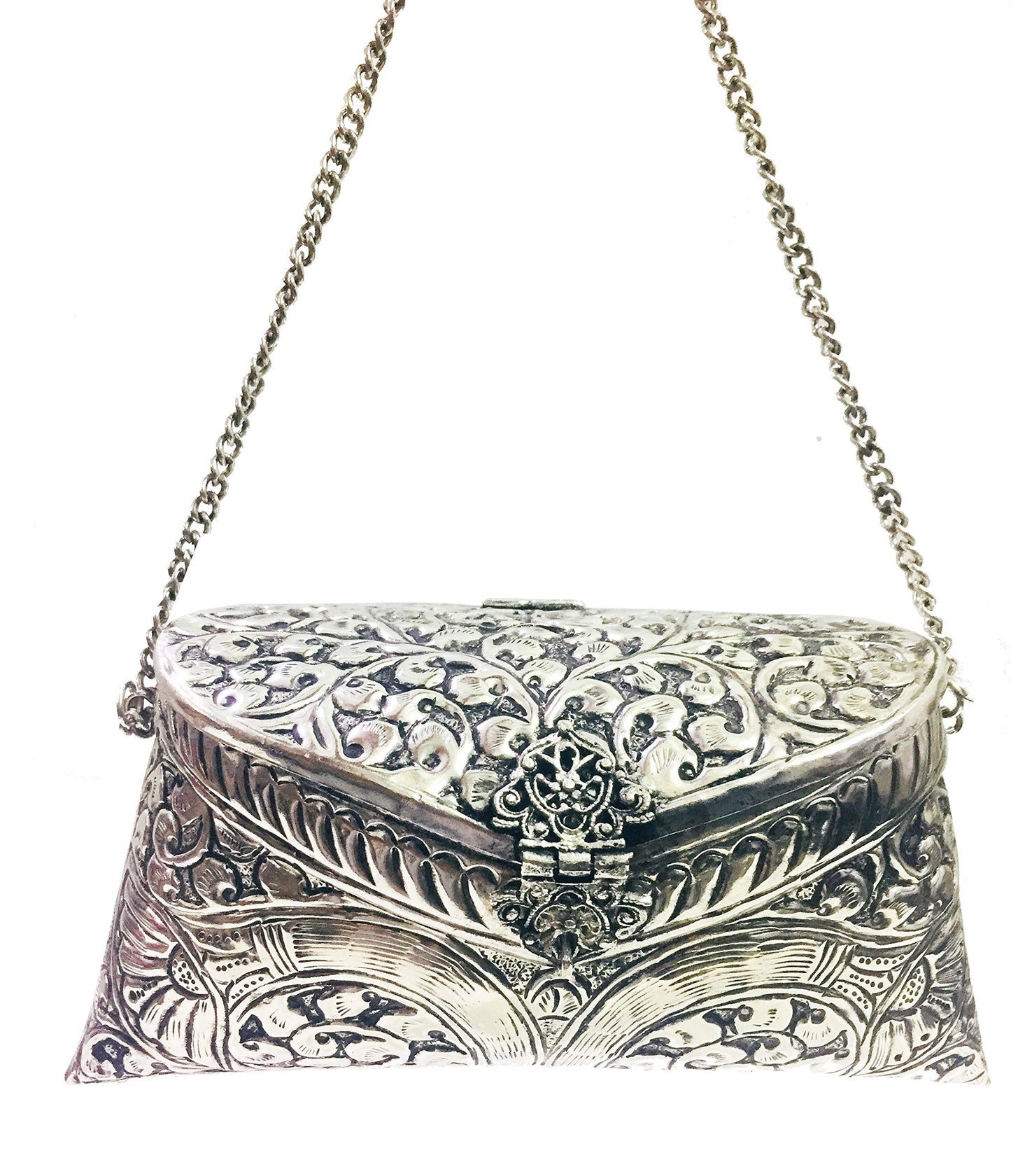 Trend Overseas Indian Vintage Brass silver Purse antique Ethnic clutch Handmade Women metal clutch Bag Party bag