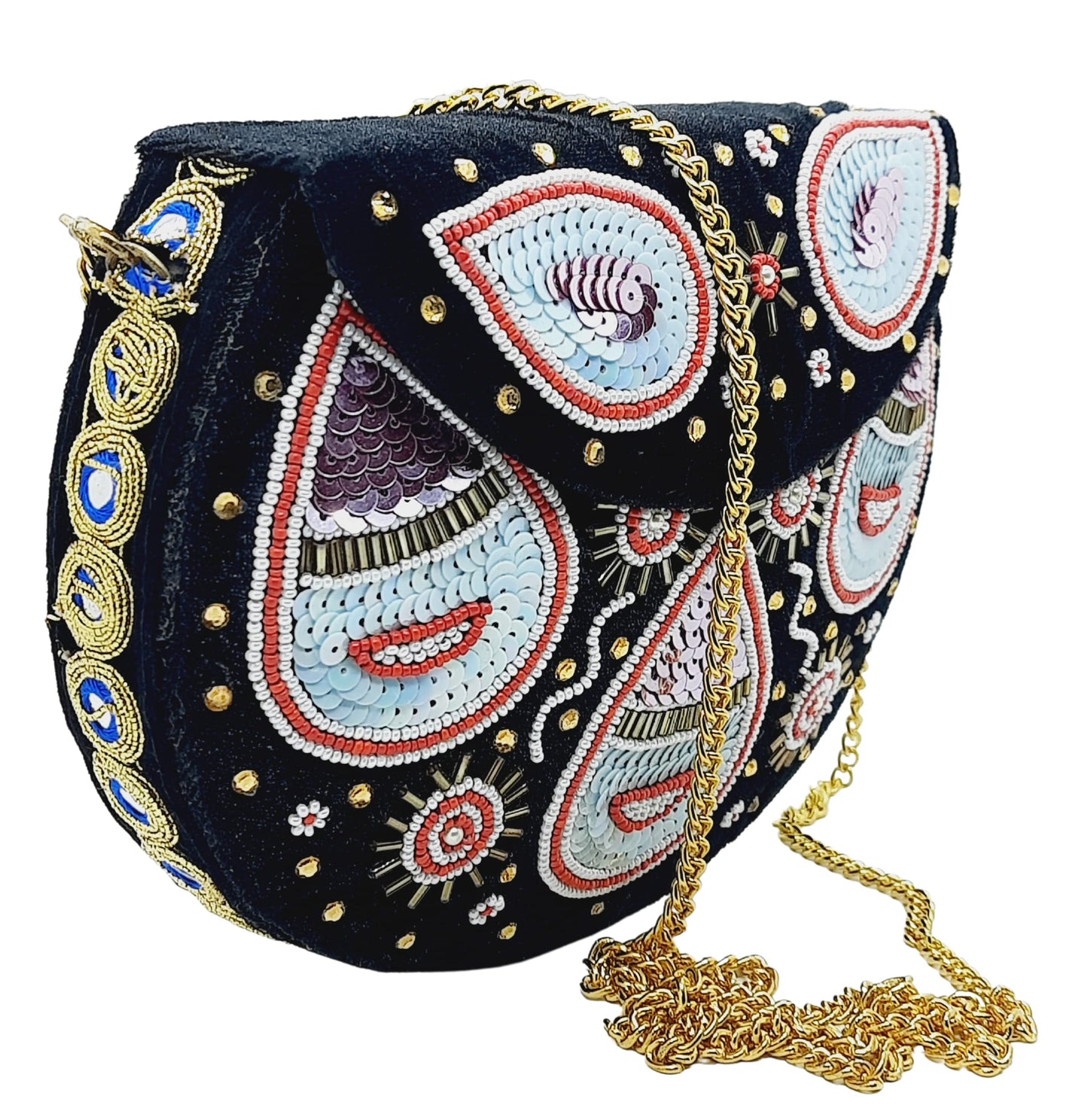 Trend Overseas Black Embroidery Beaded Ethnic purse Girls Bridal Bag cross body party bag