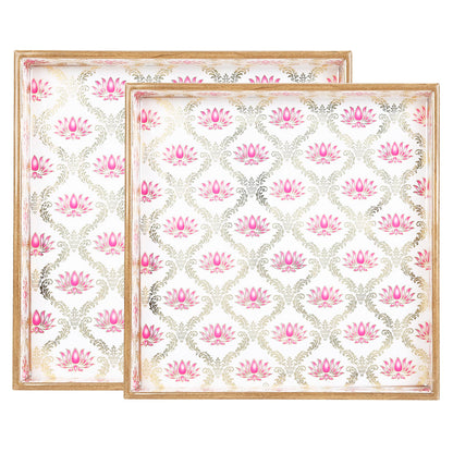 Trend Overseas Designer MDF Wooden Serving Trays Set - Special Enamel Coating, 3D Gold Foil Work, Perfect Size