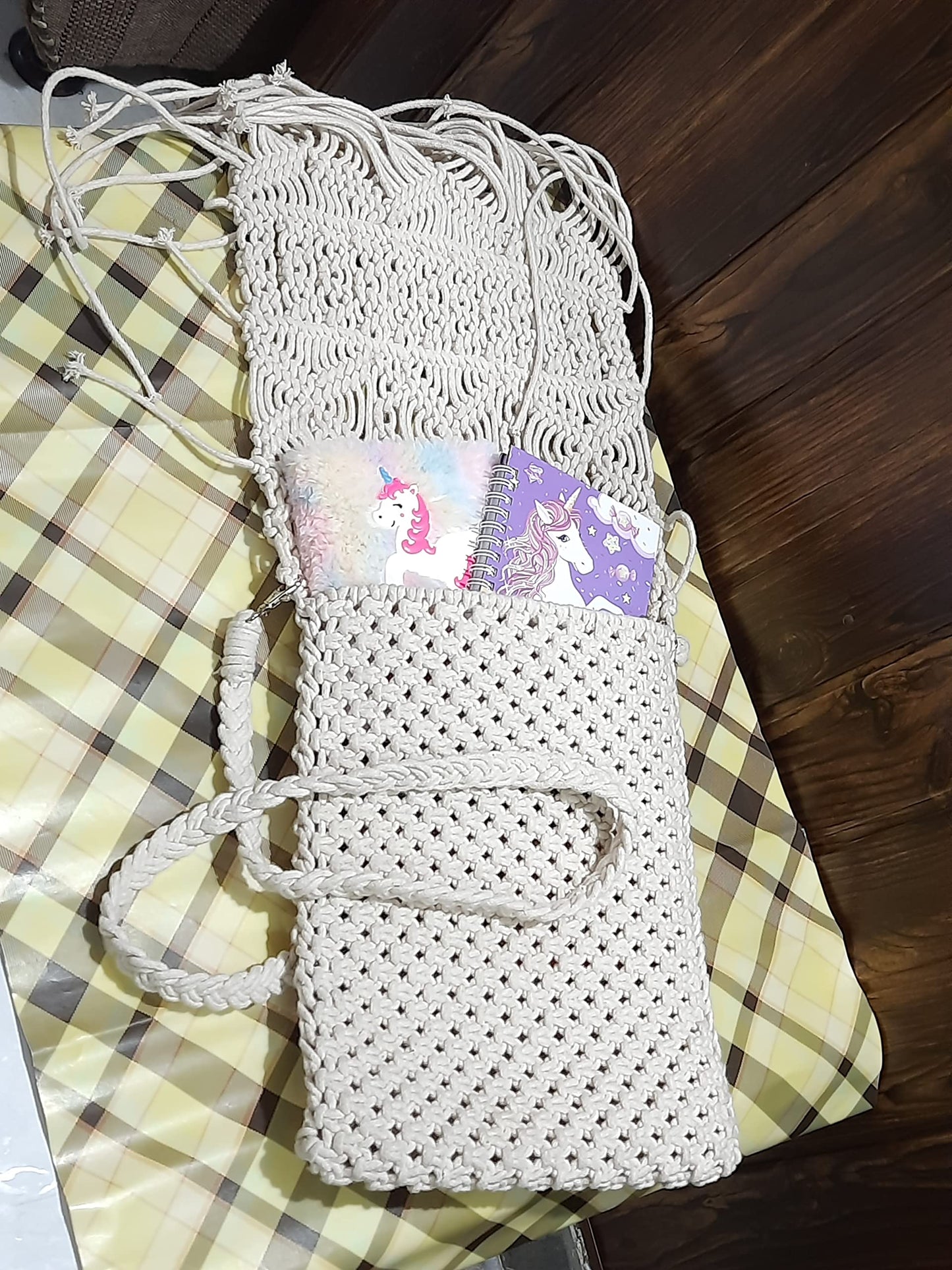 Trend Overseas Women/Girl Handwoven Crochet Macrame Cotton rope Ivory (Off-White) Sling/Clutch Handbag