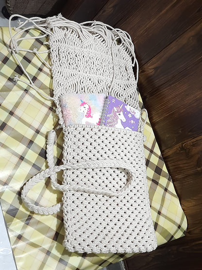 Trend Overseas Women/Girl Handwoven Crochet Macrame Cotton rope Ivory (Off-White) Sling/Clutch Handbag