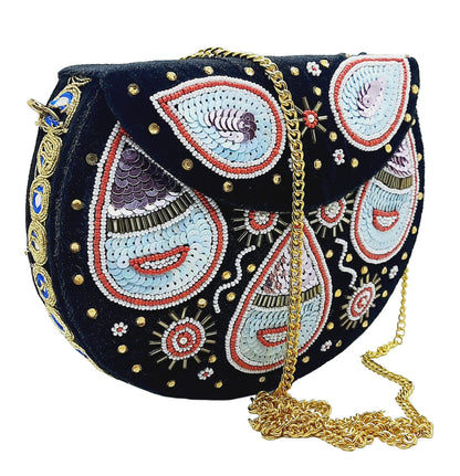 Trend Overseas Black Embroidery Beaded Ethnic purse Girls Bridal Bag cross body party bag