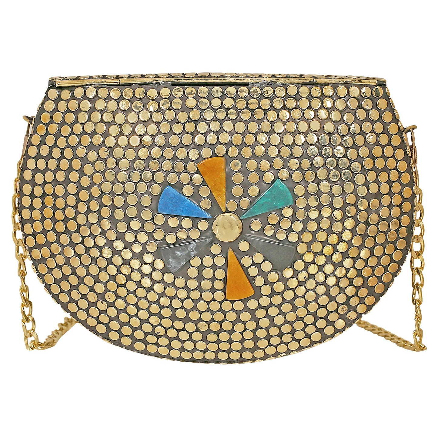 Trend Overseas Silver metal Beaded Ethnic purse Girls Bridal Bag cross body bag for women/Girl party clutch Metal clutches Vintage Brass