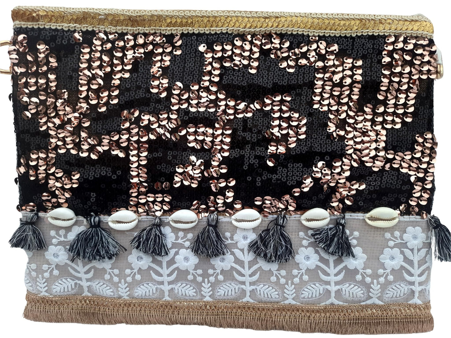Trend Overseas Multicolor Jute Embroidery pom pom Bridal Bag cross body party sling bag
