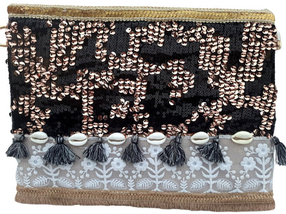 Trend Overseas Multicolor Jute Embroidery pom pom Bridal Bag cross body party sling bag