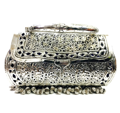 Trend Overseas Girls/Women Party gift Bridal Silver White Metal bag, brass clutch,Vintage antique ethnic clutch, metal purse,