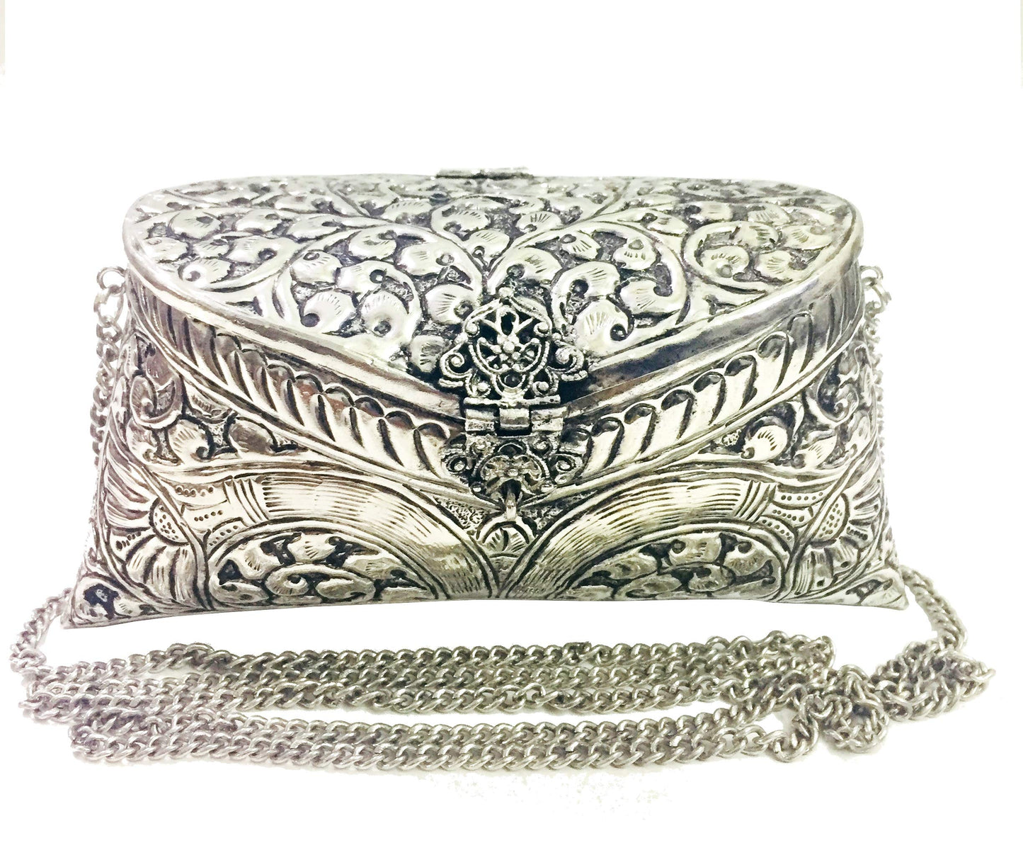 Trend Overseas Indian Vintage Brass silver Purse antique Ethnic clutch Handmade Women metal clutch Bag Party bag