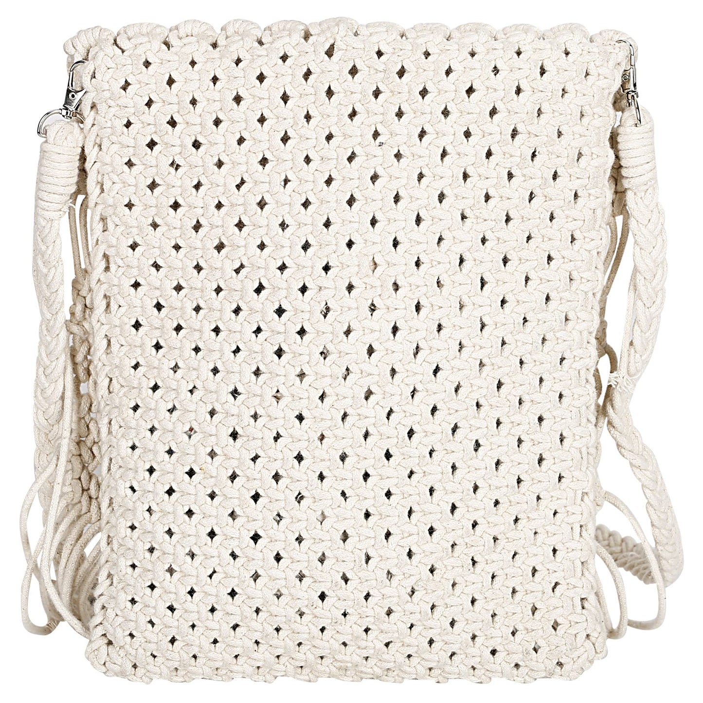 Trend Overseas Women/Girl Handwoven Crochet Macrame Cotton rope Ivory (Off-White) Sling/Clutch Handbag