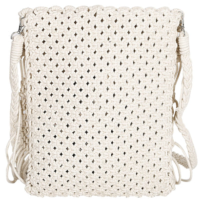 Trend Overseas Women/Girl Handwoven Crochet Macrame Cotton rope Ivory (Off-White) Sling/Clutch Handbag