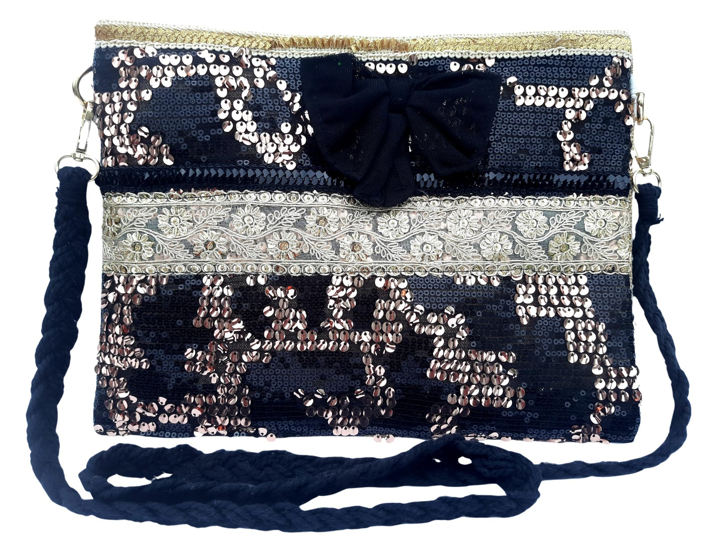 Trend Overseas Multicolor Jute Embroidery pom pom Bridal Bag cross body party sling bag