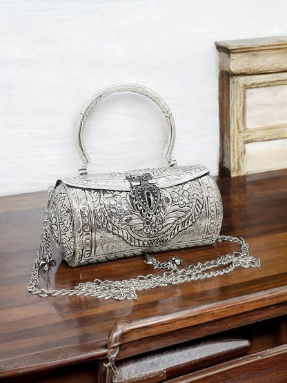 Trend Overseas Silver Women's Brass Metal Vintage Handmade Hand Clutch Sling Bag