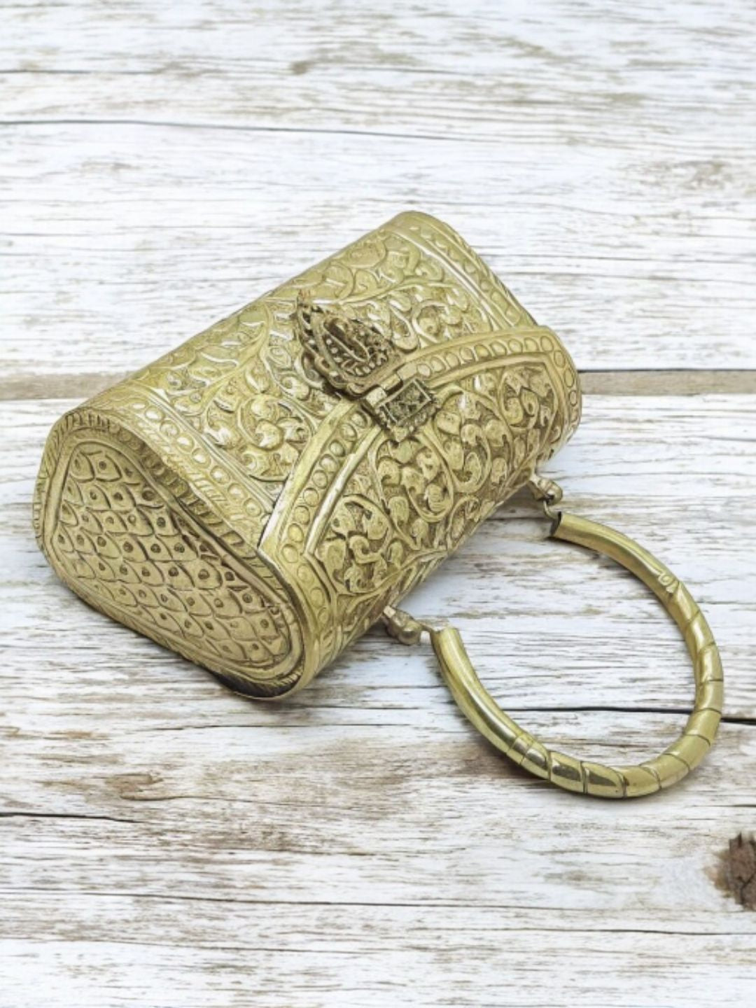 Trend Overseas Gold Metal Bridal Clutch – Brass Handle Evening Purse for Weddings & Parties