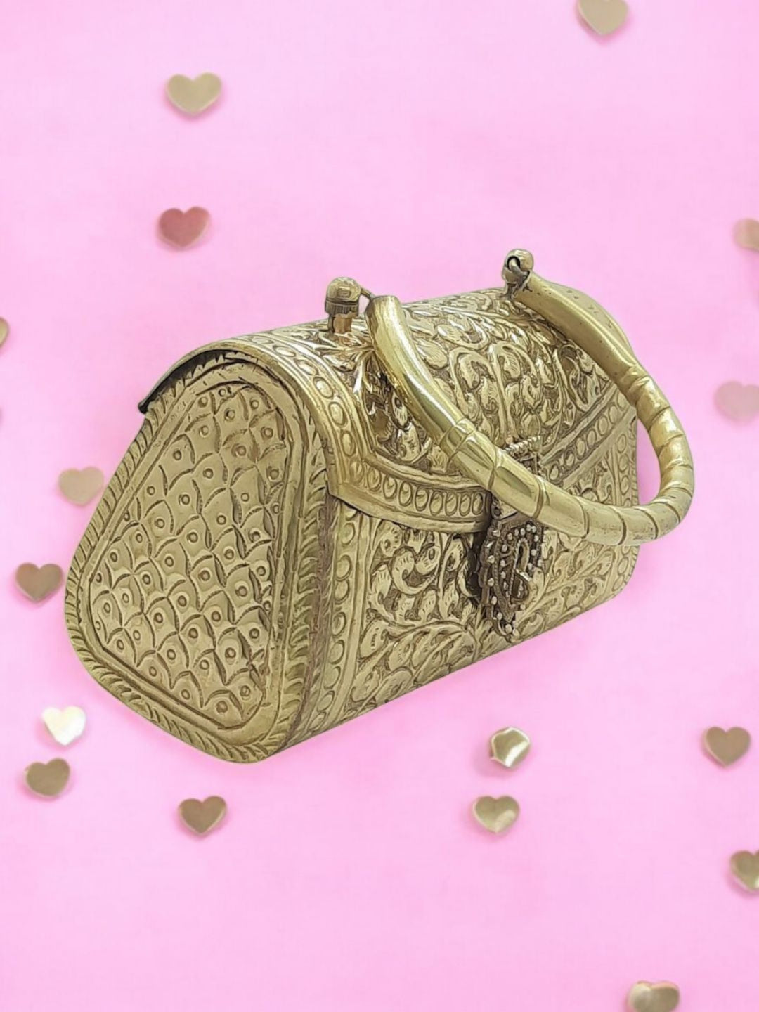 Trend Overseas Gold Metal Bridal Clutch – Brass Handle Evening Purse for Weddings & Parties